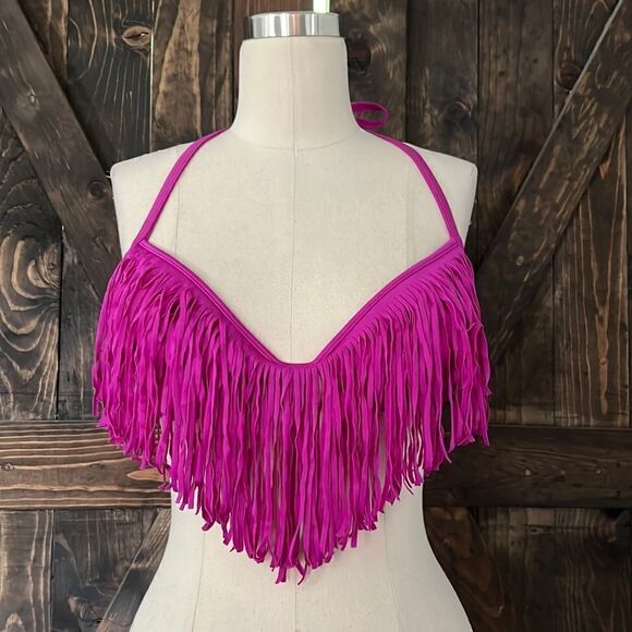 Luli Fama Cosita Buena - Fringe Scoop Halter Top-LBC Dancing Orchid Small - Picture 3 of 10